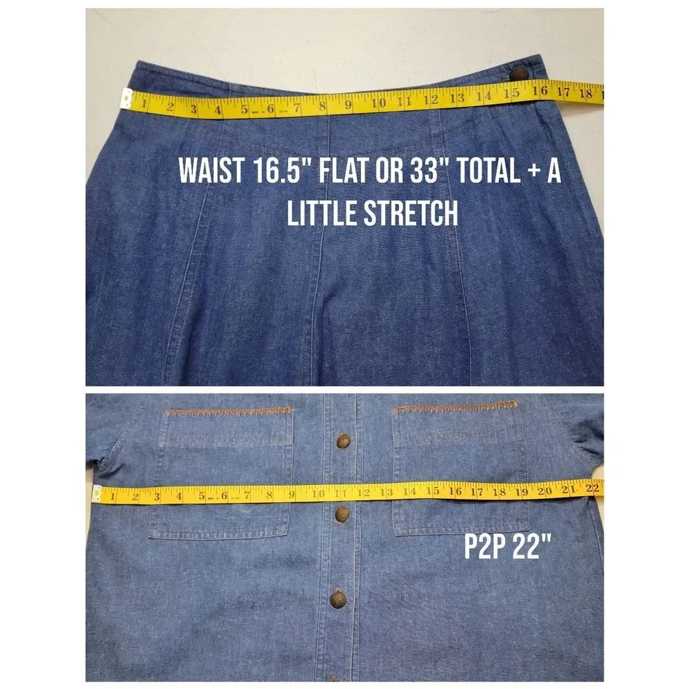 Vintage Denim Button-Up Shirt and Maxi Skirt Matching Set Western Cowgirl